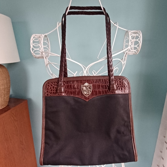 Brighton Handbags - Brighton Black Nylon & Faux Brown Croc Embossed Handbag